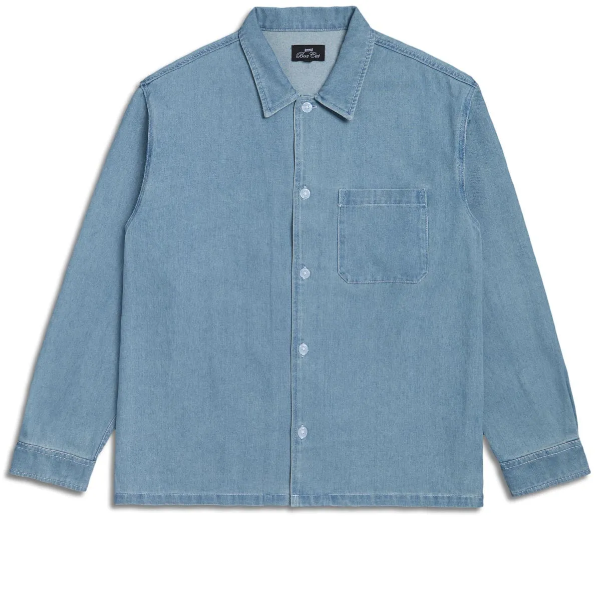 Hidden Placket Round Collar CCS Box Denim Shirt - Light Blue