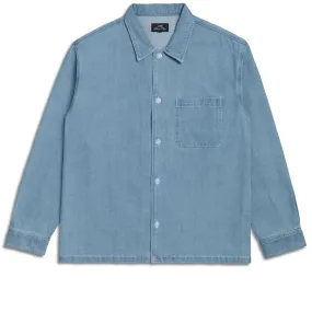 Hidden Placket Round Collar CCS Box Denim Shirt - Light Blue