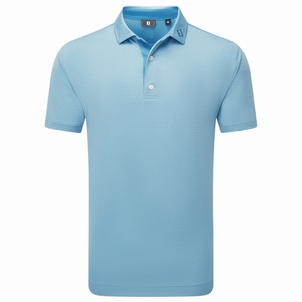 FootJoy Deco Diamond Print Lisle Polo Shirt - Air Blue/High Tide Recycled Polyester Blend