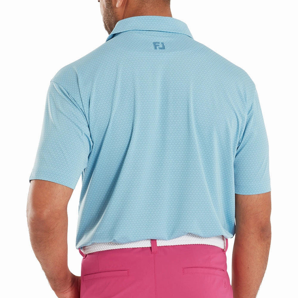 Non Irritating Tags Crew Neck Design FootJoy Deco Diamond Print Lisle Polo Shirt - Air Blue/High Tide