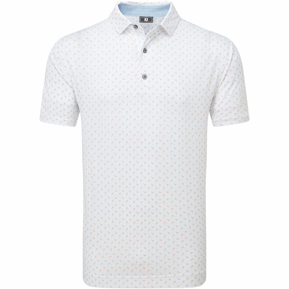 Thermal Regulation Fabric FootJoy Flower Bud Foulard Lisle Polo Shirt - White