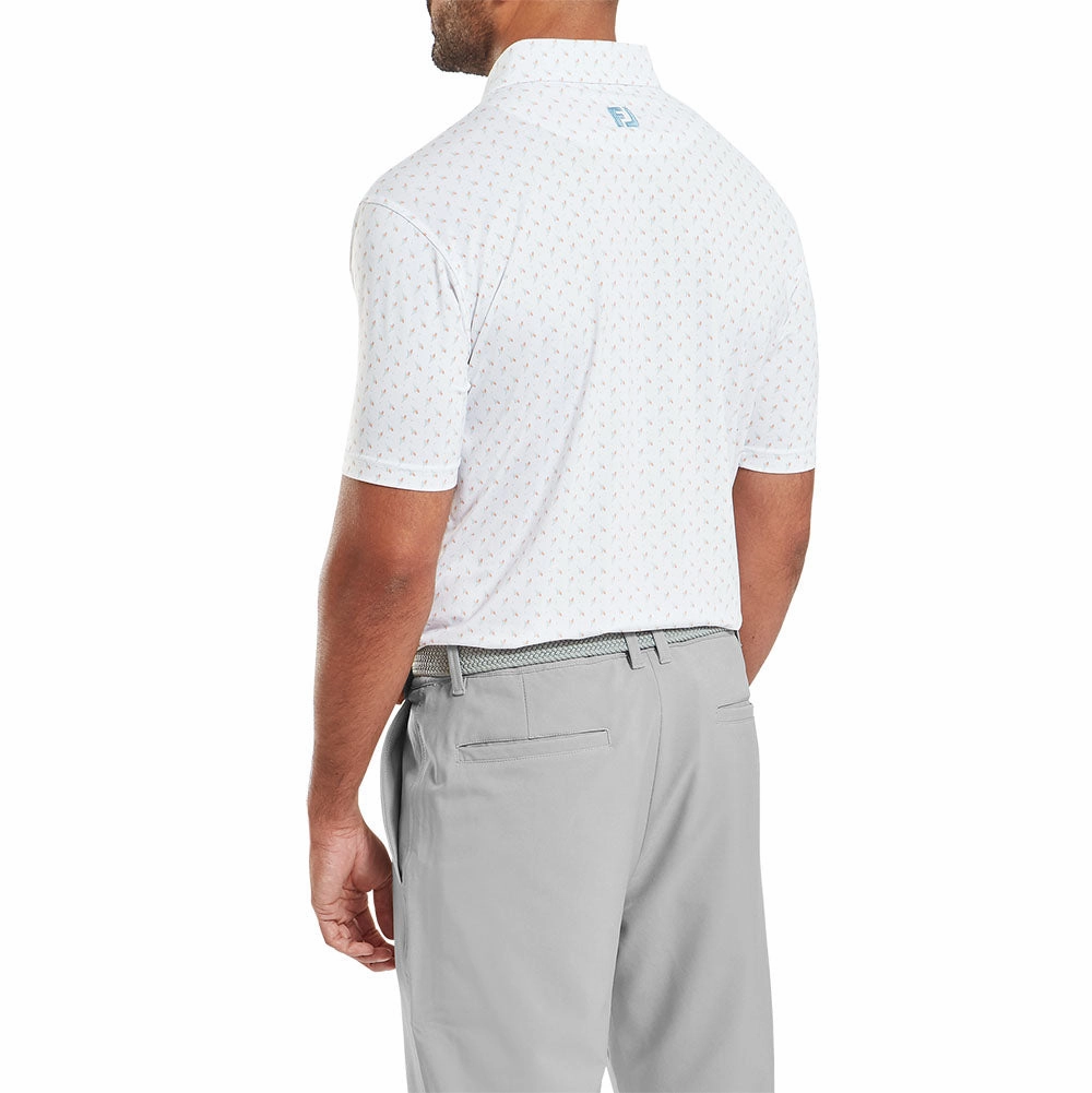 Yarn Dyed Fabric FootJoy Flower Bud Foulard Lisle Polo Shirt - White