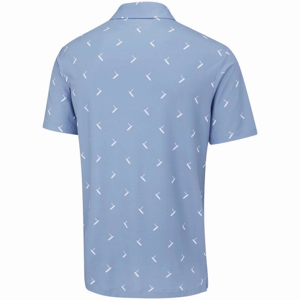 V neck style Wrinkle-Free Ping Gold Putter Printed Polo Shirt - Spring Blue Multi