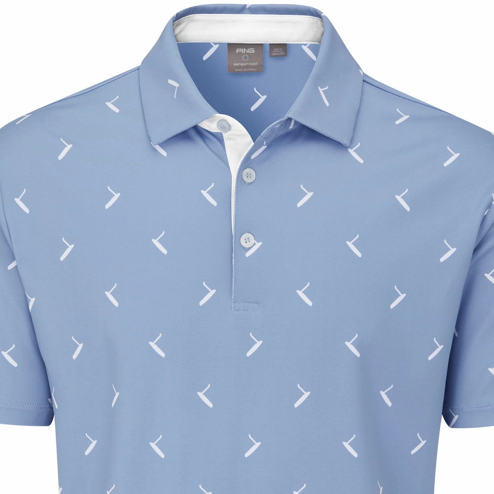 Zero Waste Production Compact Stitch Pattern Ping Gold Putter Printed Polo Shirt - Spring Blue Multi