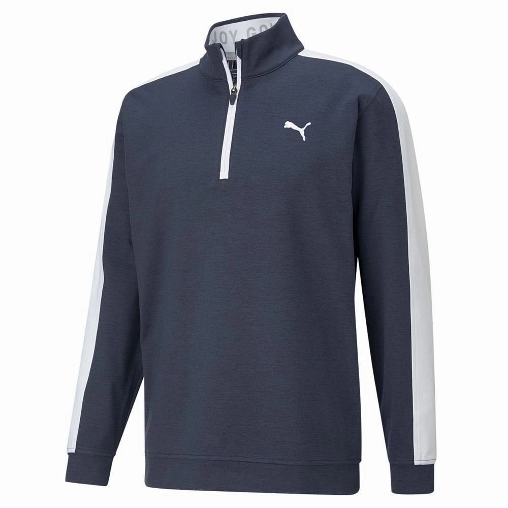 product team unity Minimal Comfort Puma Cloudspun T7 1/4 Zip Sweater - Navy Blazer Heather/Bright White