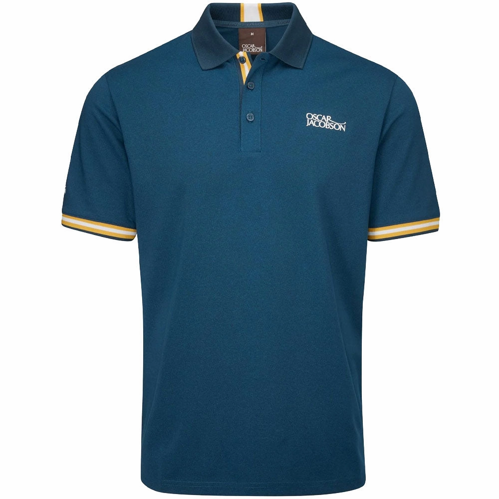 Oscar Jacobson Durham Tour Polo Shirt - Teal/Ochre Stylish Fit Modern Outfit