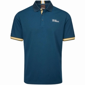 Oscar Jacobson Durham Tour Polo Shirt - Teal/Ochre Stylish Fit Modern Outfit