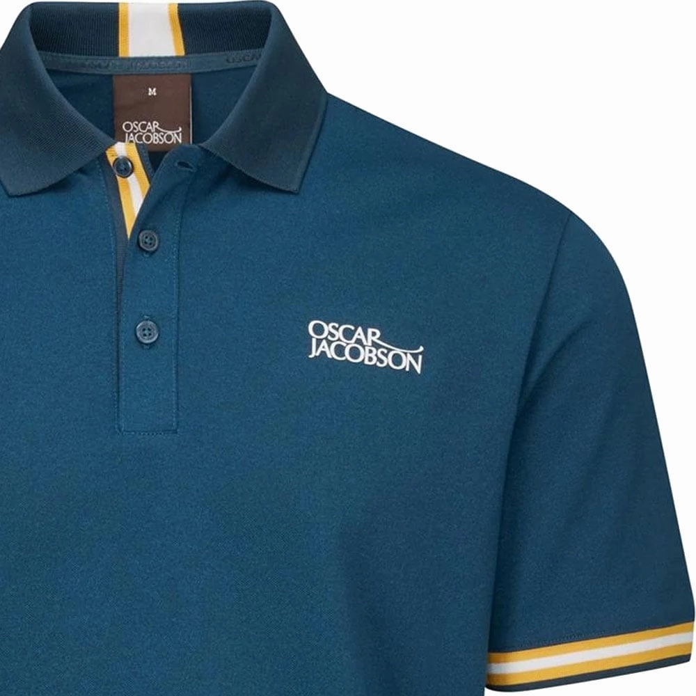 Oscar Jacobson Durham Tour Polo Shirt - Teal/Ochre Lightweight Weave