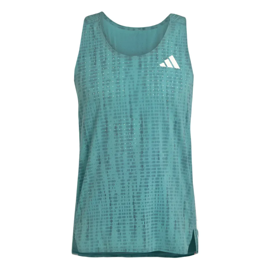 adidas Men's Adizero Running Singlet in Powder Teal/Preloved Teal AW25 Tear Resistant Material floral