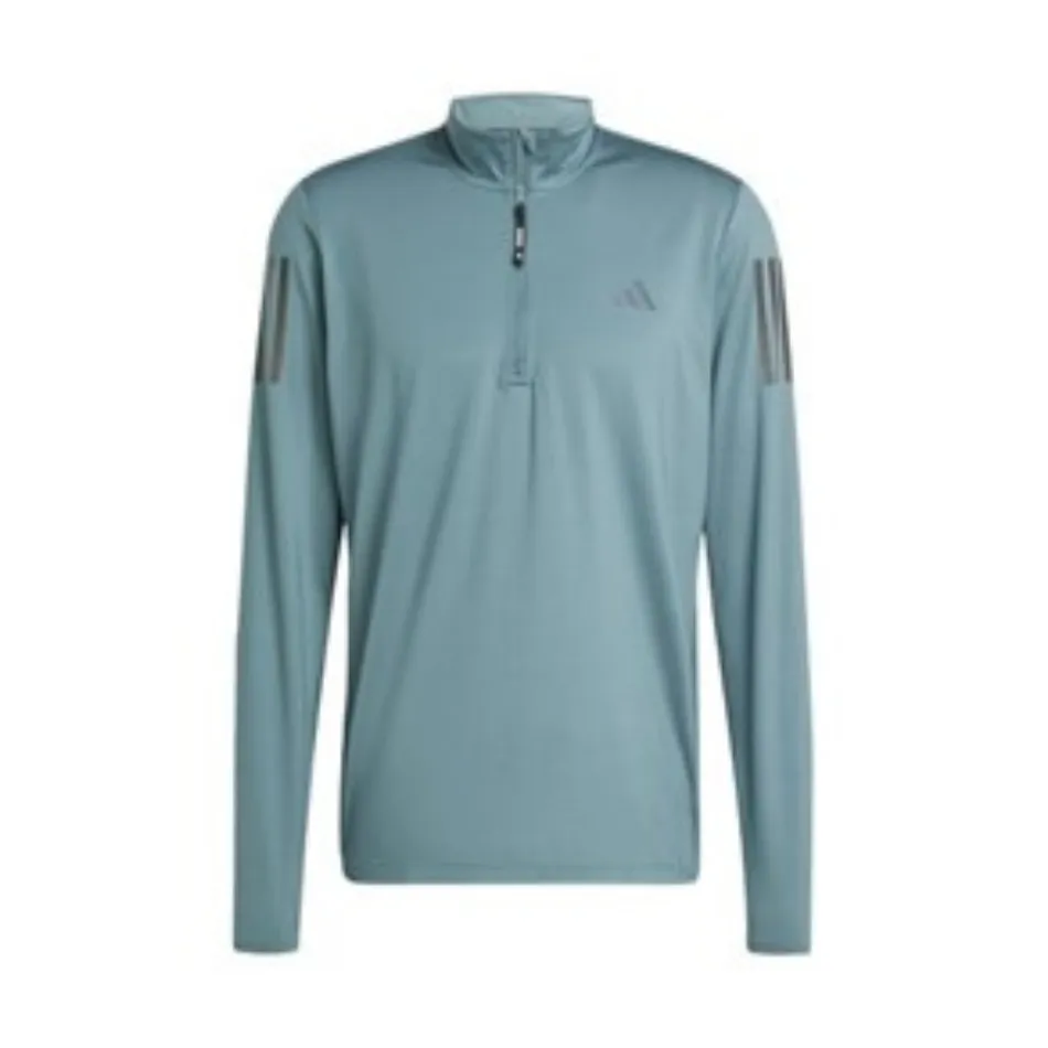 Adidas Men's Own The Run Half-Zip Long Sleeved Top in Preloved Teal AW25 Elegant