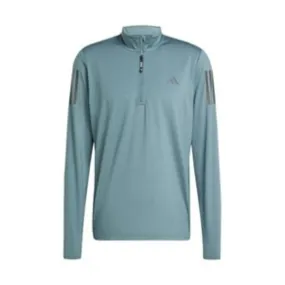 Striped Adidas Men's Own The Run Half-Zip Long Sleeved Top in Preloved Teal AW25