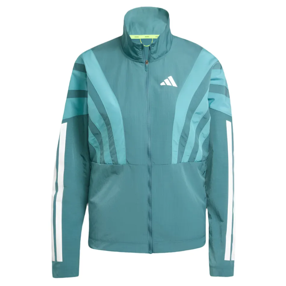 adidas Women's Adizero Archive Running Jacket in Preloved Teal AW25 Heat Trapping Layer Lightweight Lining