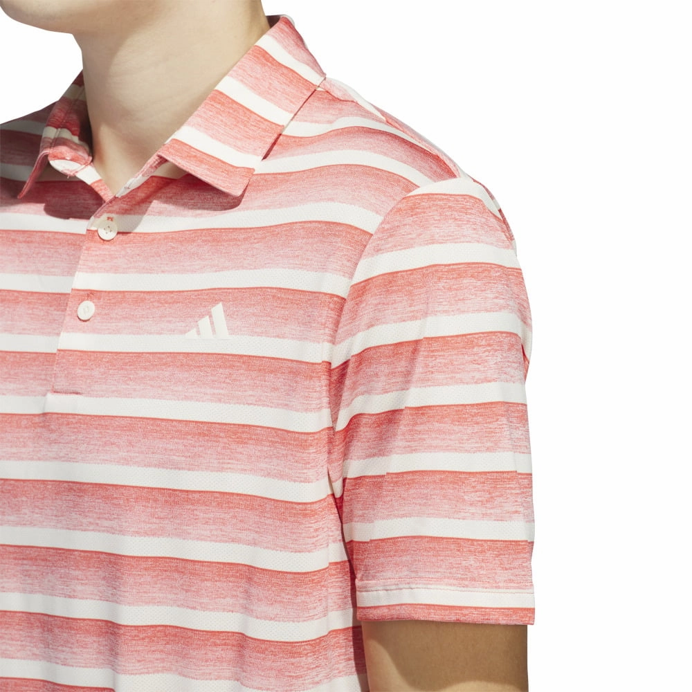 adidas 2 Colour Stripe Polo Shirt - Preloved Scarlet/Ivory Stretch Jersey Knit Double Stitched Hem