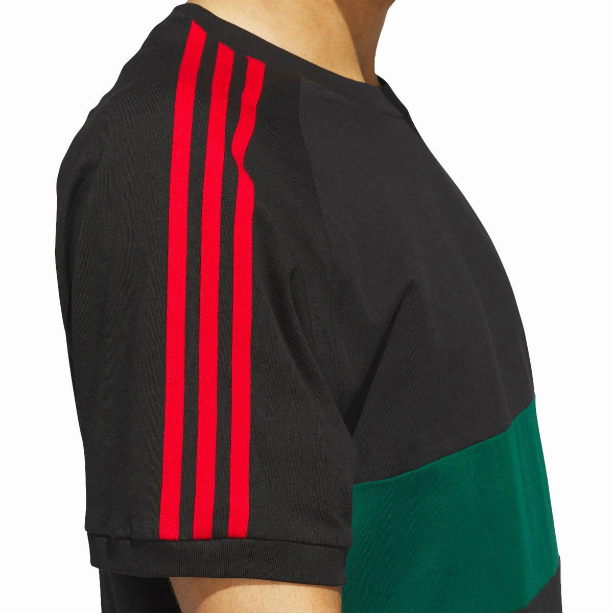 Adidas 3s Panel T-Shirt - Black/Core Green Relaxed Comfort Fit