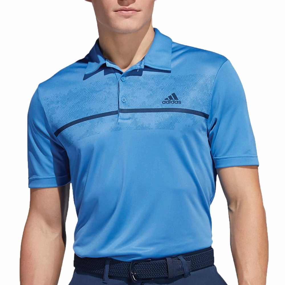 adidas Chest Print Polo Shirt - Focus Blue Sustainable Dye Process All-Season Comfort