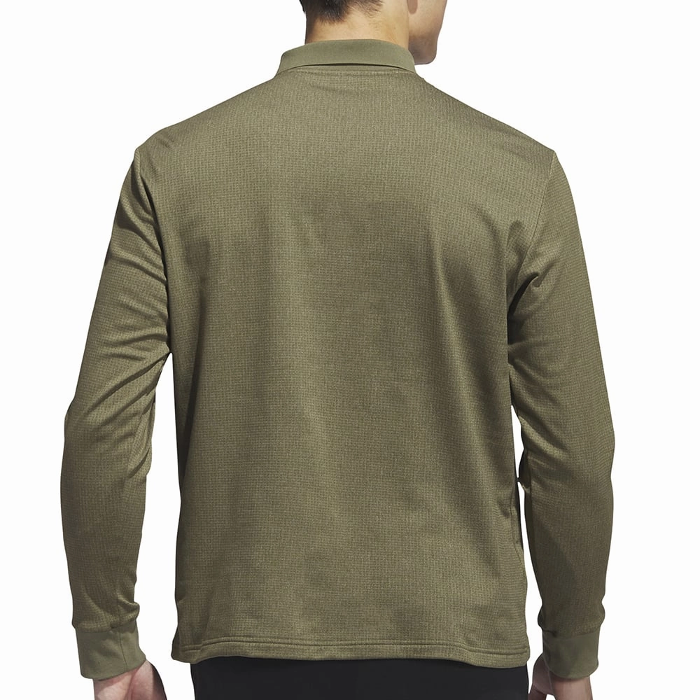 adidas Essentials Heathered Long Sleeve Polo Shirt - Olive Strata Melange Bold Look Comfort Fit