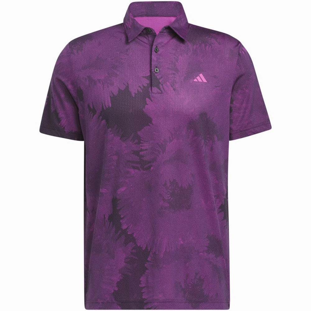 FlexibleKnit LayeredSleeveConstruction adidas Flower Mesh Polo Shirt - Black/Lucid Fuchsia