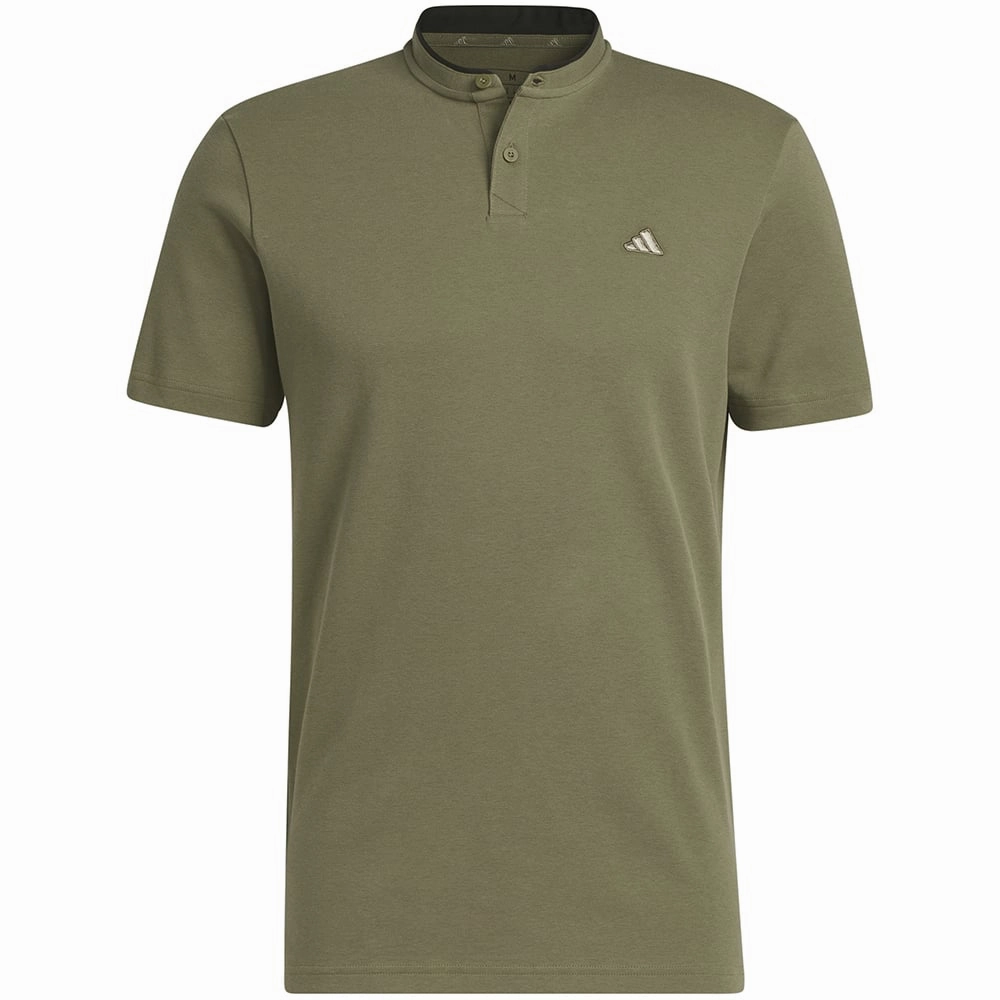 adidas Go-To Henley Polo Shirt - Olive Strata No Slip Shoulder Design DoubleStitched Seams