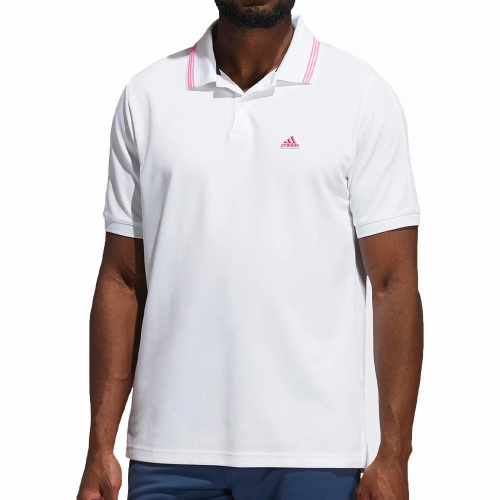 adidas Go-To Pique Polo Shirt - White/Screaming Pink Polka Dot Pattern Chilly Layer