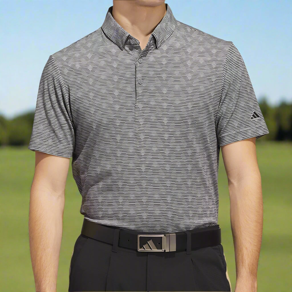 Everyday Fashion Look Casual Everyday adidas Go-To Printed Stripe Polo Shirt - Grey Three Mel/Black
