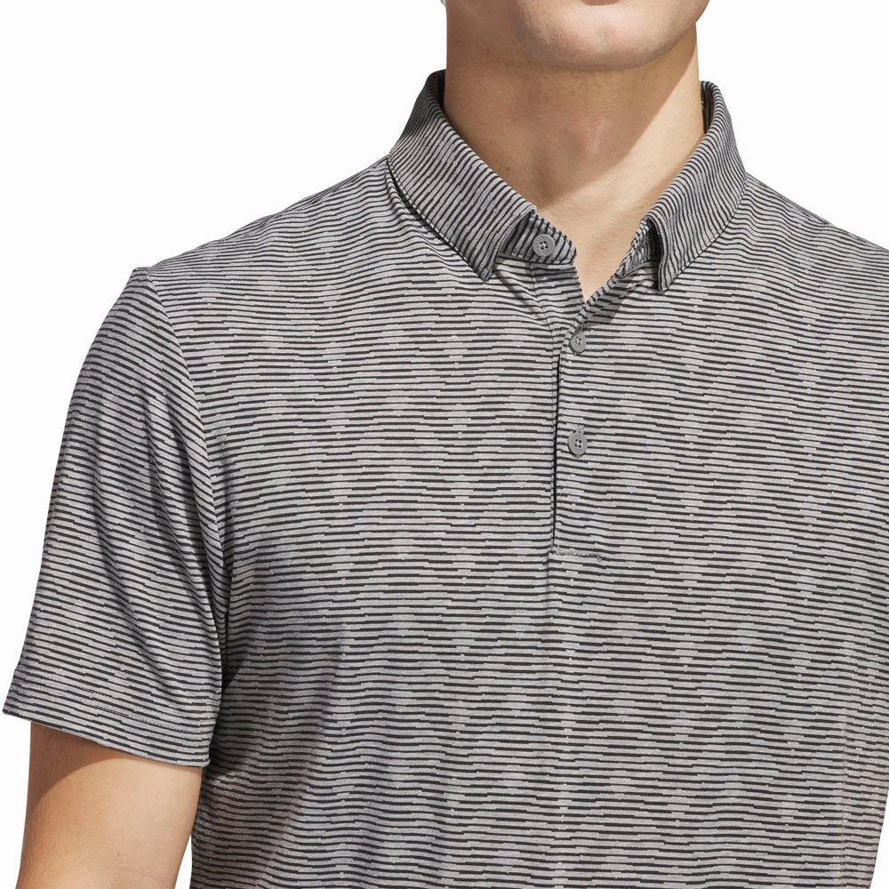 adidas Go-To Printed Stripe Polo Shirt - Grey Three Mel/Black Fashion Fit Summer Ready
