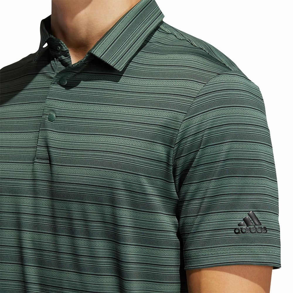 adidas Heather Snap Polo Shirt - Green Oxide/Black Sustainable Packaging Stretch Knit