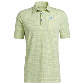 comfortable option Hiking durability adidas Night Camo-Print Primegreen Polo Shirt - Pulse Yellow/Focus Blue