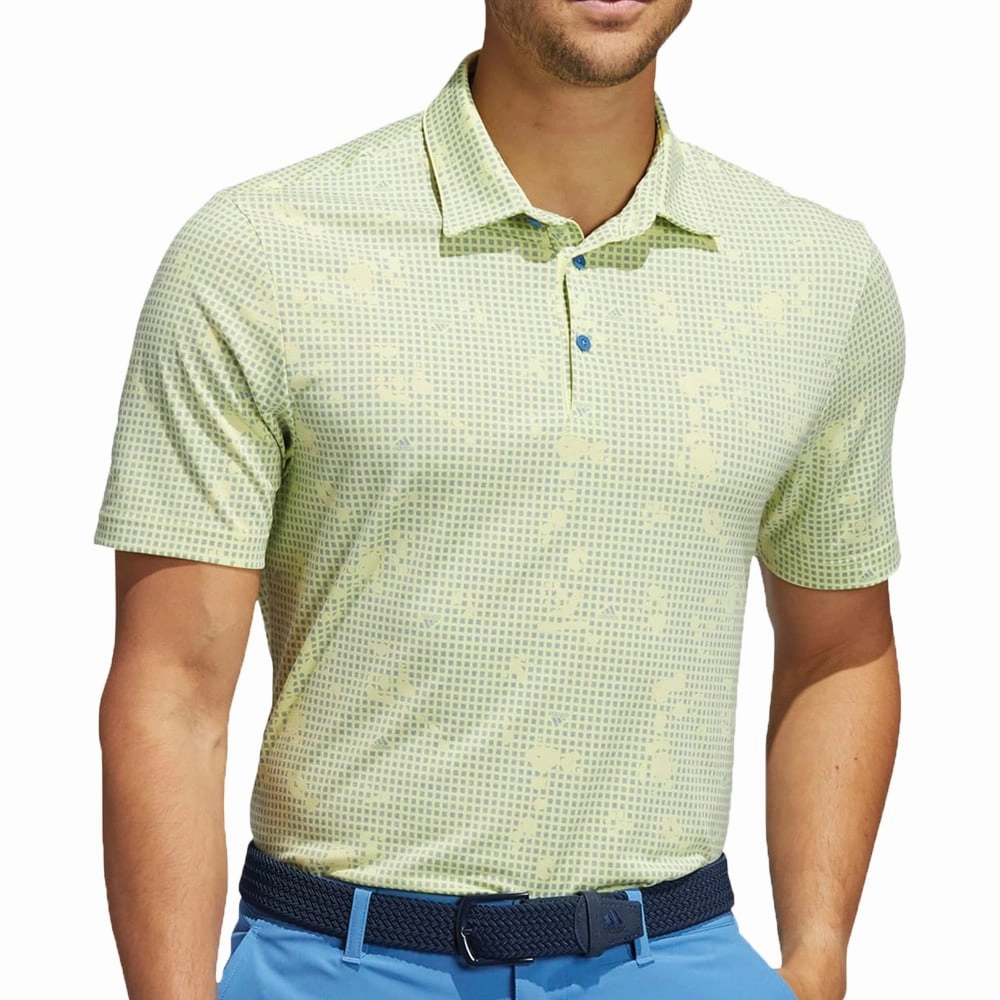 adidas Night Camo-Print Primegreen Polo Shirt - Pulse Yellow/Focus Blue Daily Favorite Effortless Daywear