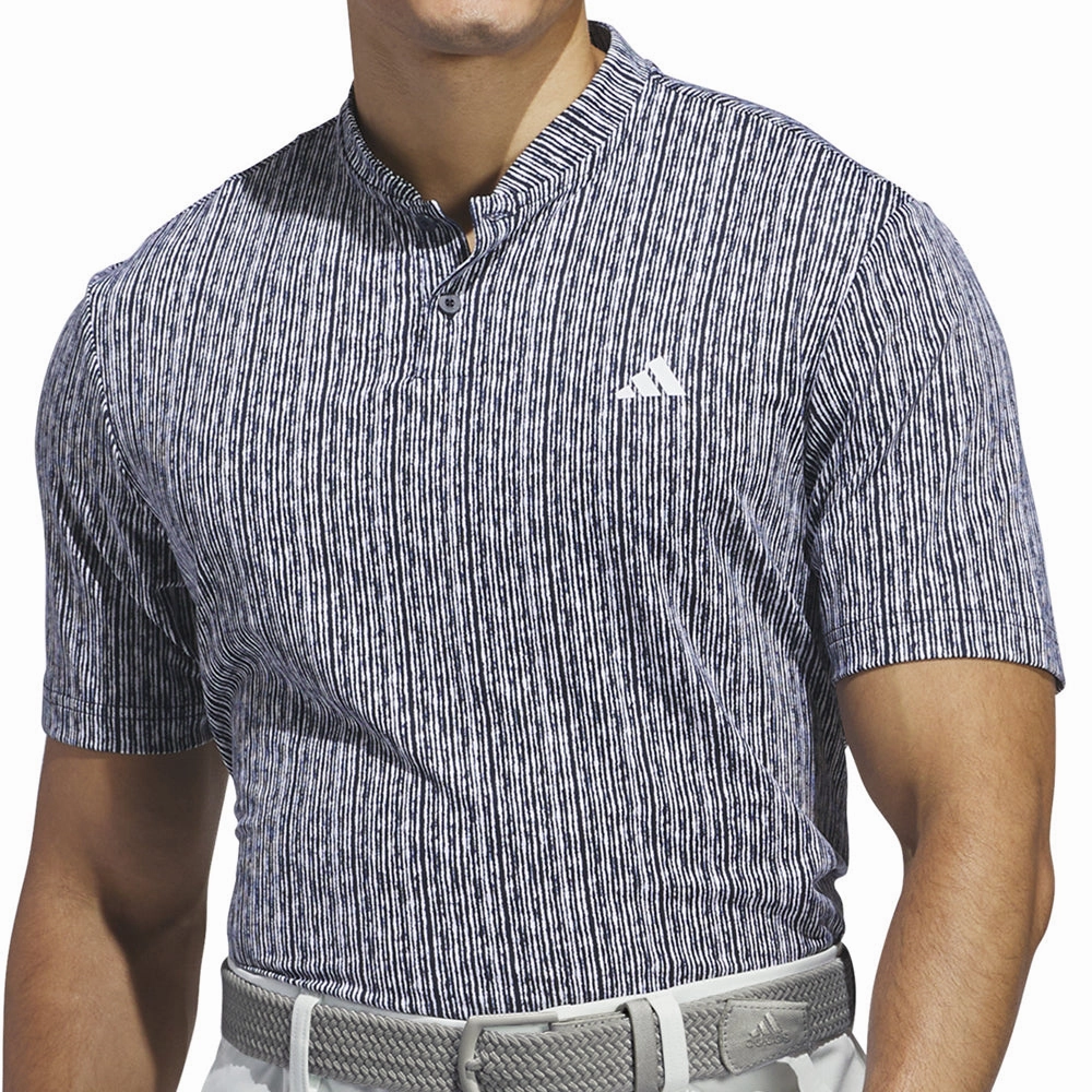 adidas Sport Stripe Polo Shirt - Collegiate Navy/White Smooth Jersey Texture No Slip Shoulder Design