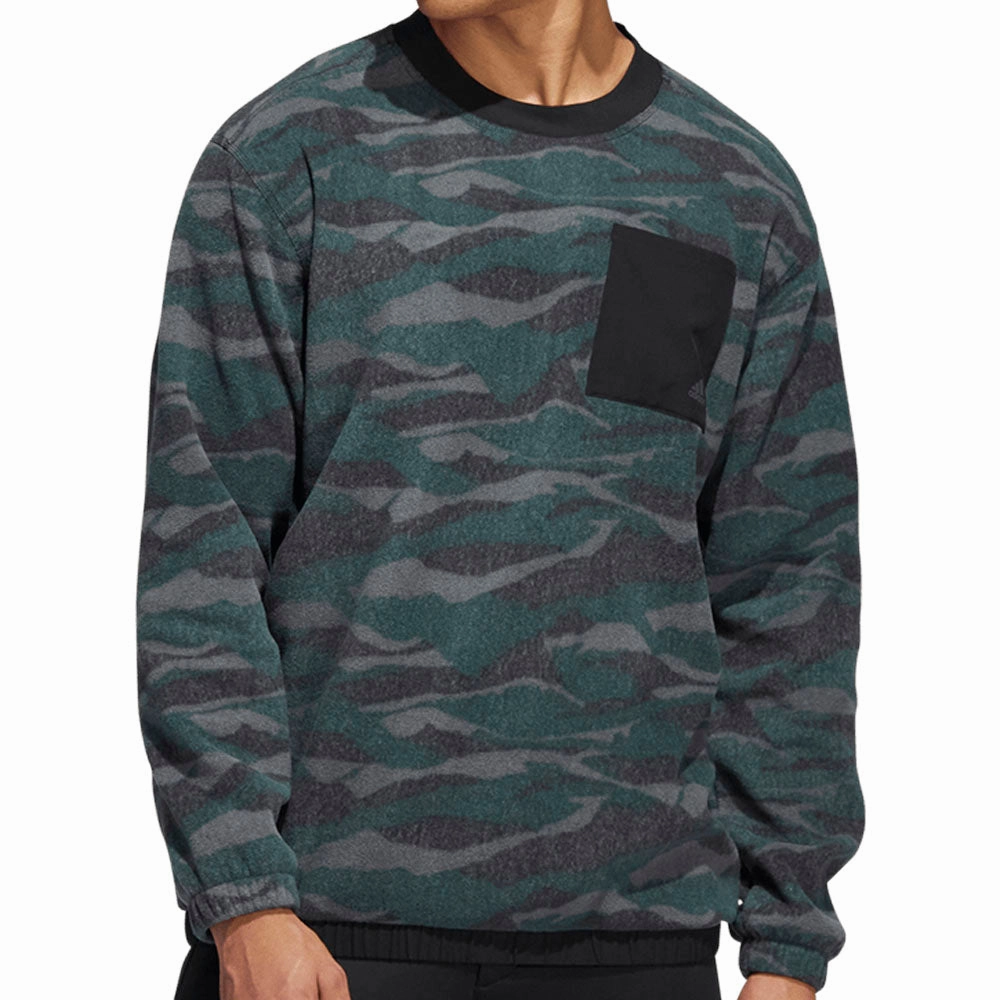 adidas Texture Print Crew Neck Sweatshirt - Black/Grey Six/Shadow Green product running suitable speed
