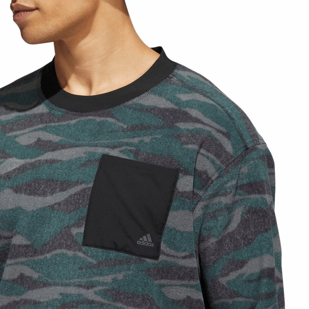 Casual Basics Cozy Look adidas Texture Print Crew Neck Sweatshirt - Black/Grey Six/Shadow Green