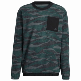 adidas Texture Print Crew Neck Sweatshirt - Black/Grey Six/Shadow Green casual party