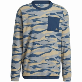 Functional Features good for yoga adidas Texture Print Crew Neck Sweatshirt - Hemp/Crew Navy/Grey Three