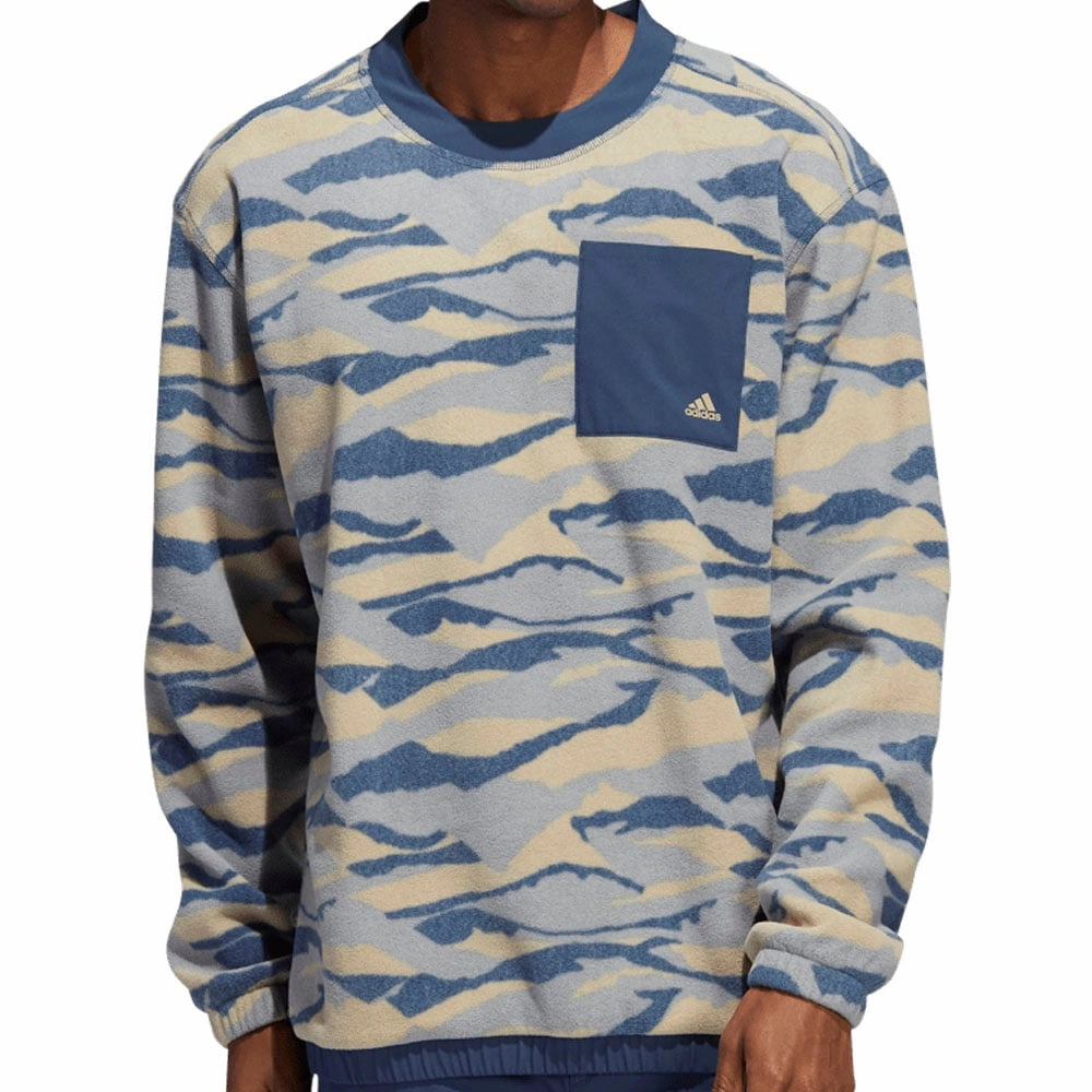 Cold-Weather Wear adidas Texture Print Crew Neck Sweatshirt - Hemp/Crew Navy/Grey Three