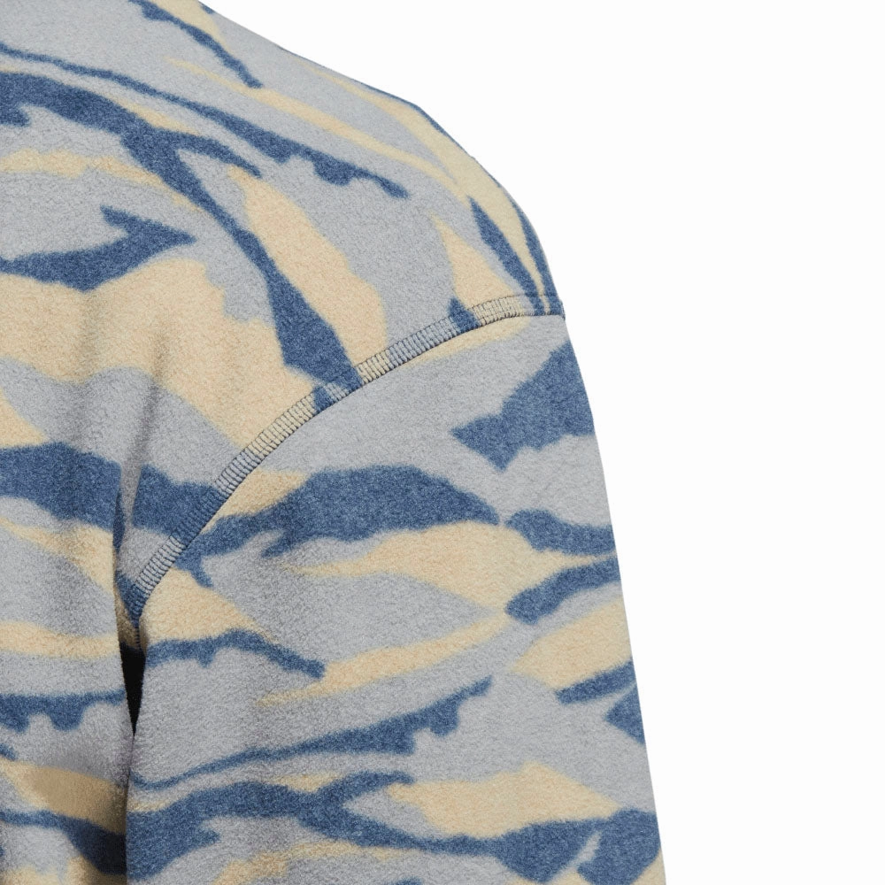 Minimal Fashion product fleece lining warmth adidas Texture Print Crew Neck Sweatshirt - Hemp/Crew Navy/Grey Three