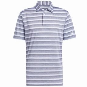 adidas Two-Colour Stripe Polo Shirt - Grey Three/White Embroidered Hydrophobic coating