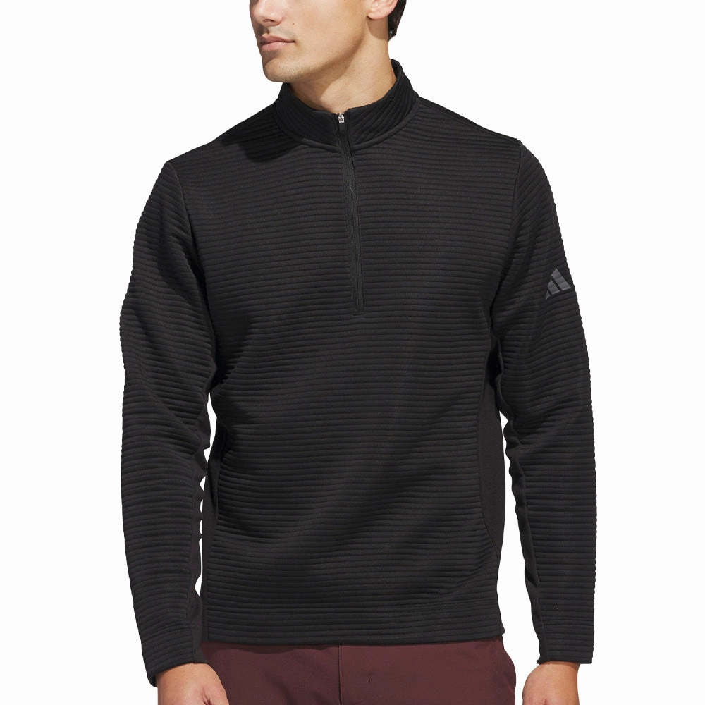 adidas Ultimate365 DWR Textured 1/4 Zip Arm Logo Sweatshirt - Black Essential Layer Travel Bold