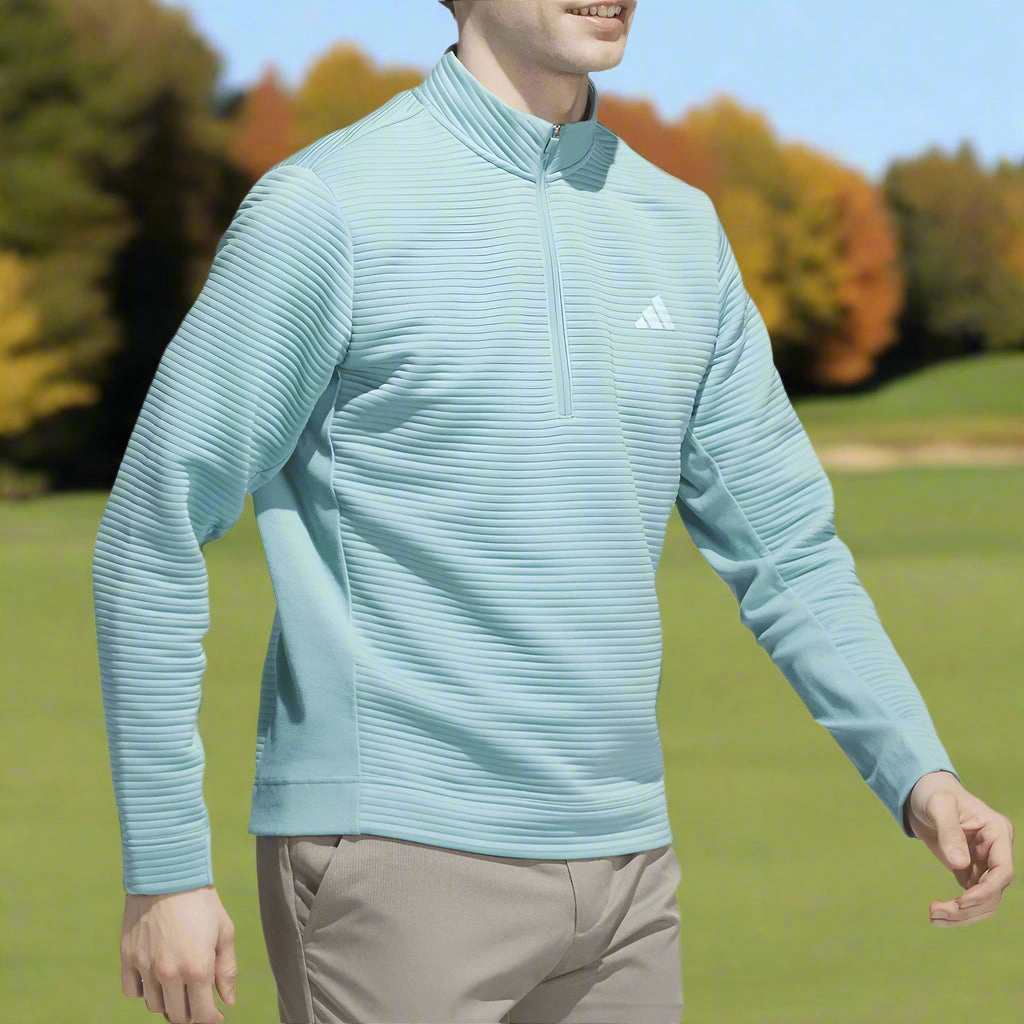 Daily Sporty Versatile Comfort adidas Ultimate365 DWR Textured 1/4 Zip Chest Logo Sweatshirt - Mint Ton