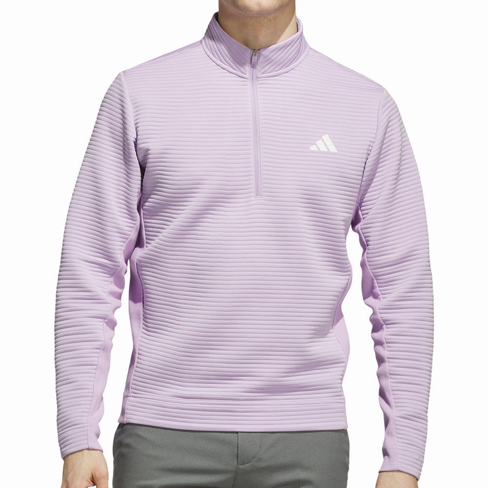Washable adidas Ultimate365 DWR Textured 1/4 Zip Chest Logo Sweatshirt - Powder Plum