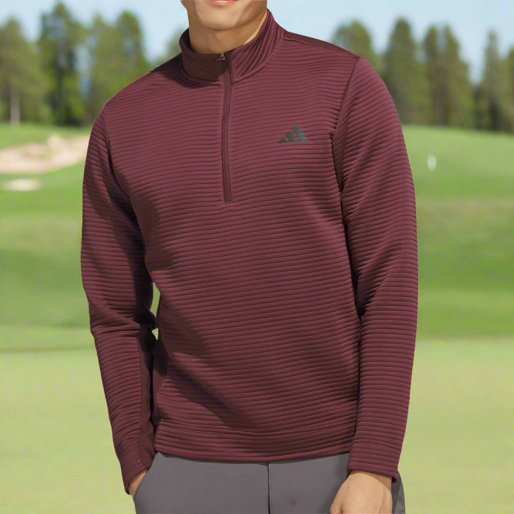 Business Ready product trendy catchiness adidas Ultimate365 Dwr Textured 1/4 Zip Pullover - Aurora Ruby