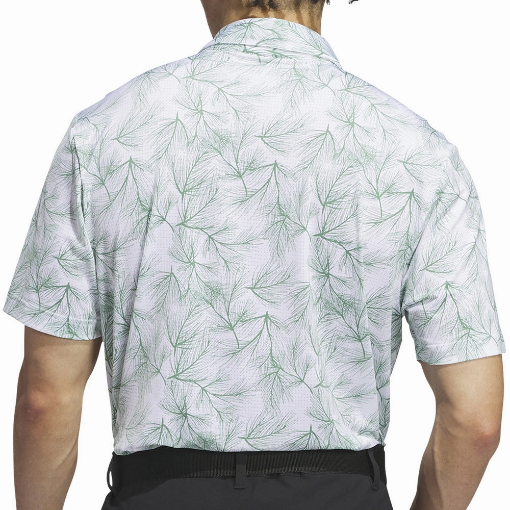adidas Ultimate365 Mesh Print Polo Shirt - White/Preloved Green Pocket Design