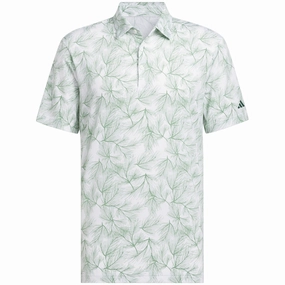 comfortable top adidas Ultimate365 Mesh Print Polo Shirt - White/Preloved Green