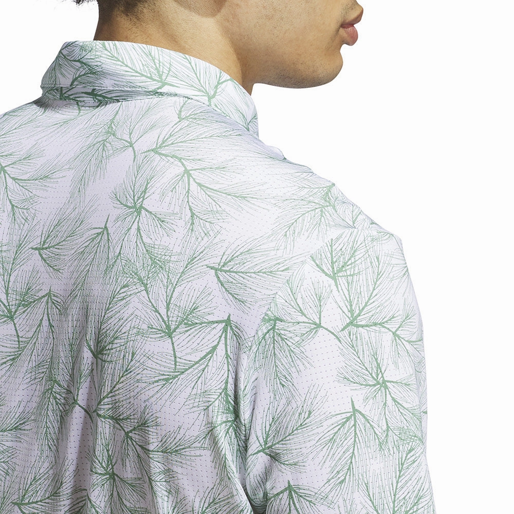 adidas Ultimate365 Mesh Print Polo Shirt - White/Preloved Green Classic Smart Relax Style Trend