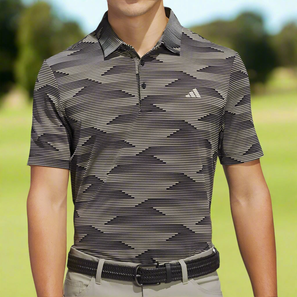 adidas Ultimate365 Speed Stripe Polo Shirt - Black/Putty Beige UV Protection Fabric