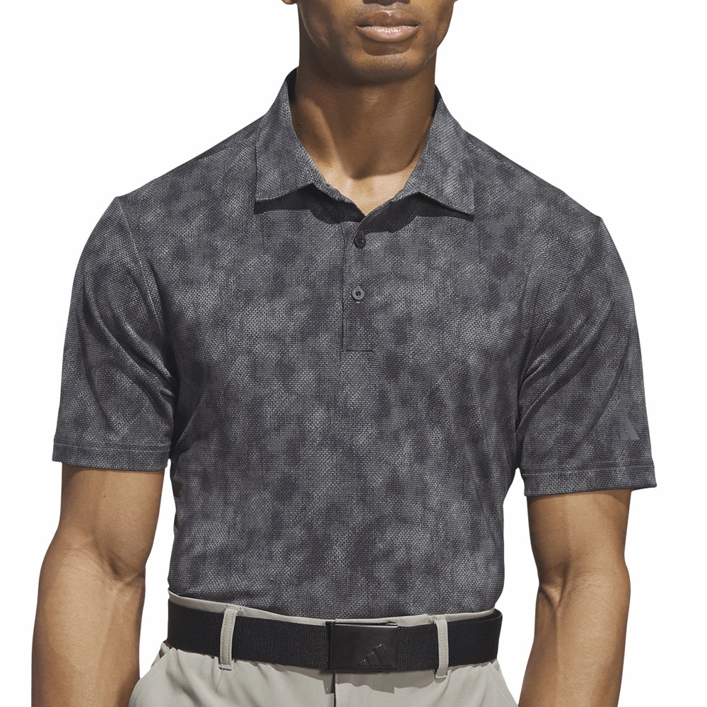 adidas Ultimate365 Textured Print Polo Shirt - Black/Grey Five Breathable fabric Seamless construction