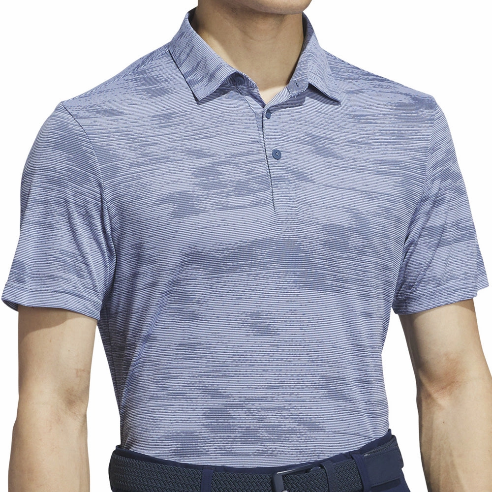 Chic Vibe Flexible Ribbed Neckline adidas Ultimate365 Textured Stripe Polo Shirt - Blue Spark/Preloved Ink