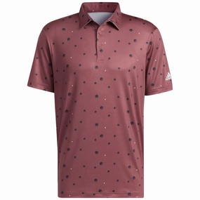 Reinforced Hems Comfort and Ease Adidas Ultimate Allover Print Polo Shirt - Quiet Crimson/Crew Navy/White
