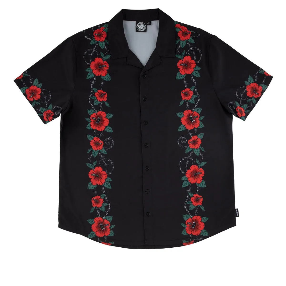 Cuffed hem Premium Finish Santa Cruz Screaming Cabana Party Shirt - Black
