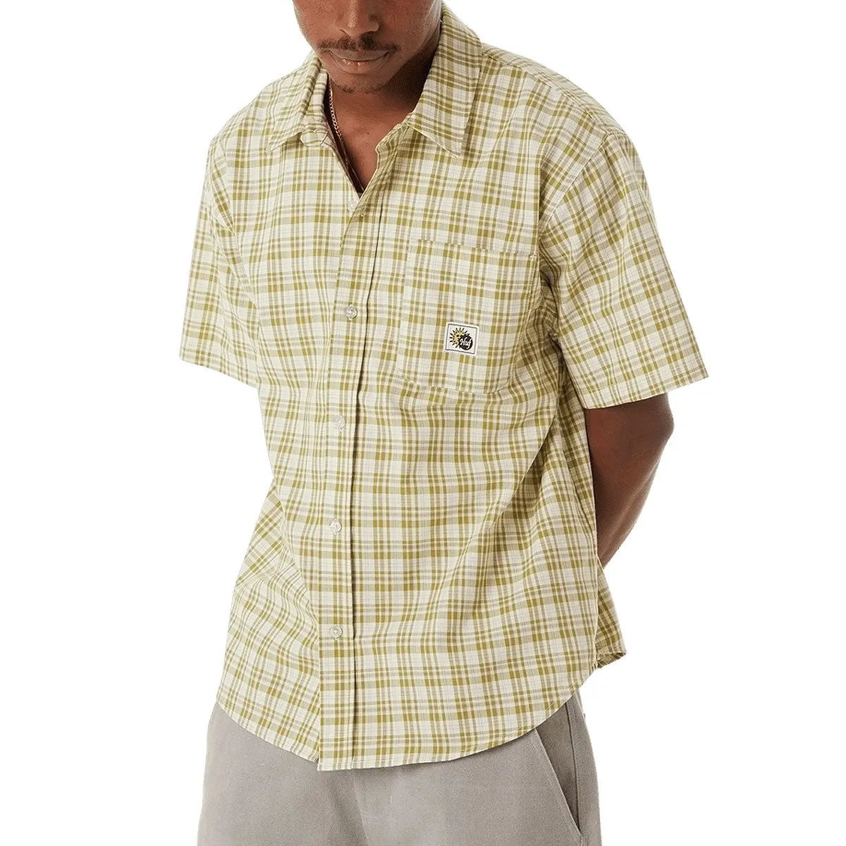 HUF Total Eclipse Plaid Shirt - Mustard Trendy Fashion Neutral Colors