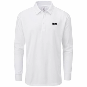 Taped Neckline Layered Collar Structure Stuburt Active Long Sleeve Polo Shirt - White